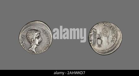 Ancienne cité romaine. Denier (pièce de monnaie) dépeignant Octavian. 37 AV. L'Italie. Silver Banque D'Images