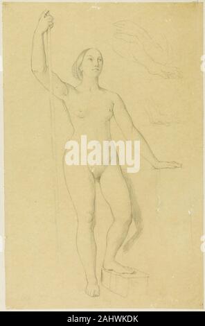 Jean Auguste Dominique Ingres. Étude pour Jeanne d'Arc, et des croquis à main levée. 1841-1854. La France. Graphite sur papier vélin beige, fixées sur papier vélin blanc cassé, prévue sur conseil crème Banque D'Images