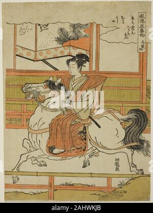 Isoda Koryusai. La première promenade à cheval (norizome Uma), de la série Les cinq jours à la mode de démarrage (Furyu rendez kotohajime). 1768-1780. Le Japon. Estampe chuban couleur ; Banque D'Images