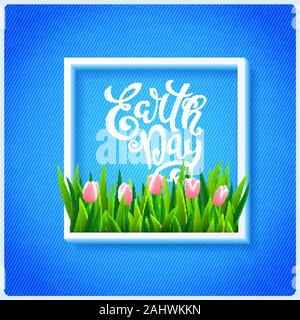 Heureux le jour de la Terre avec la main de l'affiche de lettrage. Vector illustration. Illustration de Vecteur