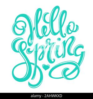 Bonjour printemps, lettrage dessiné à la main . Vector illustration. Illustration de Vecteur