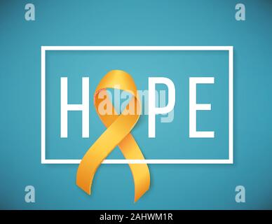Pour l'affiche de la journée de sensibilisation au cancer chez les enfants avec le symbole du ruban jaune réaliste, vector illustration Illustration de Vecteur