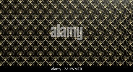 Géométrique Art Déco motif transparent. Retro Vintage fond d'élégant en noir et couleur d'or jaune. 3d illustration Banque D'Images
