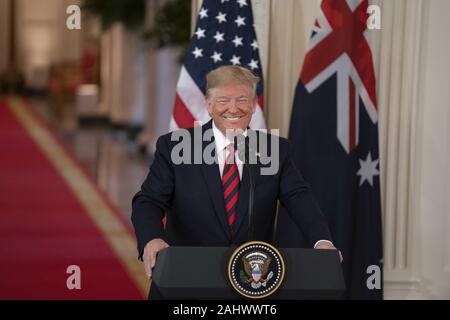 Washington, District de Columbia, Etats-Unis. Sep 20, 2019. Le Président américain Donald Trump prend la parole lors d'une conférence de presse à la Maison Blanche le 9 septembre 2019 à Washington, DC Crédit : Alex Edelman/ZUMA/Alamy Fil Live News Banque D'Images