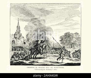 L'évasion de Charles II après la bataille de Worcester 17e siècle. La bataille de Worcester a eu lieu le 3 septembre 1651 à Worcester, en Angleterre, et a été la bataille finale de la guerre civile anglaise. Banque D'Images