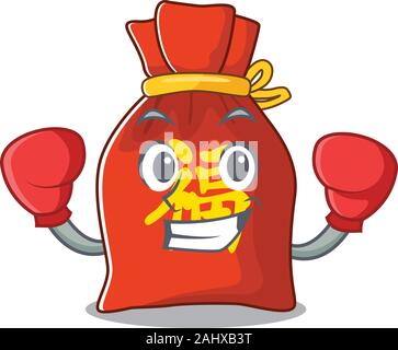 Happy Boxing sac d'argent chinois Faites défiler mascot character style Illustration de Vecteur