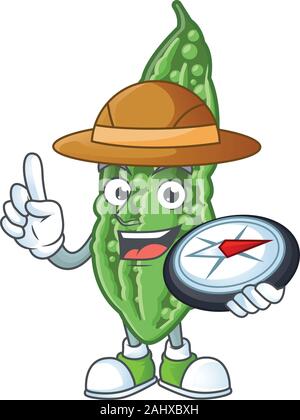 Cool Explorer le melon amer personnage avec une boussole Illustration de Vecteur