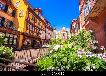 Belle vue sur la ville historique de Colmar, également connu sous le nom de la Petite Venise, Colmar, Alsace, France Banque D'Images