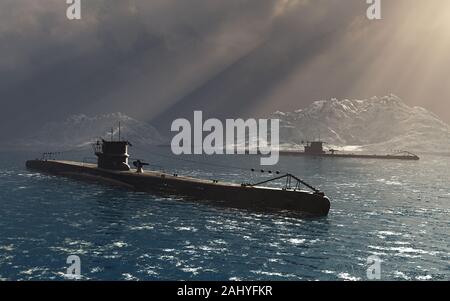 Un U-boat allemand Wolfpack Banque D'Images