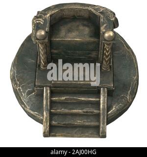 trône antique en métal avec colonnes, sur un fond blanc isolé. illustration 3d Banque D'Images