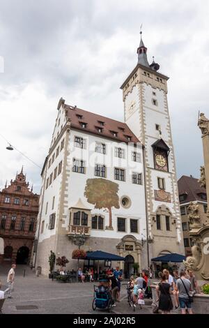 Le Grafeneckart, la partie la plus ancienne de la mairie de Würzburg à Würzburg, Bavière, Allemagne. Banque D'Images