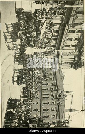 Rapport du Bureau de la trente-troisième camp national de la grande armée de la République et les réunions tenues à Philadelphie, du 4 septembre au 9, 1899 . ry de pièce dans la position assignée ; elle a été menée dans l'ensemble de la marche sans interruption appréciable. Le budget des dépenses soumis précédemment placé le strengthof la colonne à 40 000, et les résultats ont subi les esti-mate. La chaleur habituelle de la saison a été tempérée par une brise de l'ouest-ment, et aucun début de l'automne journée aurait pu être morefortunately choisi. Les victimes dans la colonne en mouvement ont été sofew et Banque D'Images