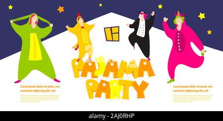Soirée pyjama happy friends in costume pyjama Illustration de Vecteur