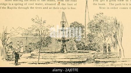 Niagara et Chautauqua . se terminant aussi loin qu'on peut atteindre à partir de l'île Goat partout à la rive canadienne,variant de 10 à 20 pieds de hauteur. À partir de cette miniature de Niagara s'élève un spray similaire à celle du Grand Falls. Le petit frère, une petite île au pied de la troisième Sœur, n'a pas encore été comblé. Lorsque vous retournerez à Goat Island, vous pouvez revenir au pont par un court chemin en prenant la route tout droit le aheadthrough Woods. Il est préférable, cependant, de voir les autres vues, et pour ce faire, vous tournez à droite et suivez le roaddirectly est. Ici, on voit comment il a été petite quantité seulement Banque D'Images