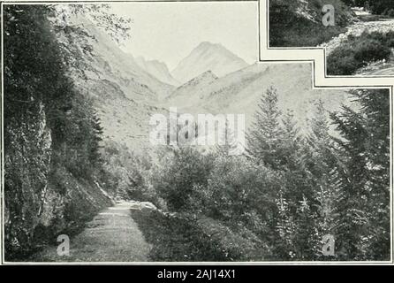 Album géographique : La France . 400. Les montagnes : Les Ealx-Bonxes. - La joliestation Kaux-Bonnes dos thermale sest établie dans le hautval du gave dOloron. La vallée dOssau, que domine le picdu Midi, est riche en sources de jaillissements sulfureusesqui sont captées et amenées dans les établissements bal-néaires. Là aussi la beauté du site ajoute à la biejifaisancedes eaux. 4ÛL Les montagnes ; Labunz. Entrée du IIourat. -Plus sauvage est le pa^sage de Larunz, dans ce val dOssau siriche en merveilles naturelles. Là, au pied du pic de Bergoucoule, au fond dun ravin étroit, un courant deau tou Banque D'Images