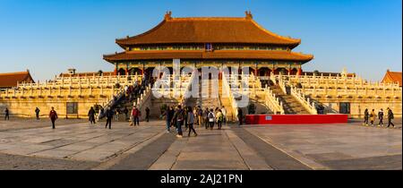 Vue à l'intérieur de la Cité interdite au coucher du soleil, l'UNESCO, Dongcheng, Beijing, République populaire de Chine, l'Asie Banque D'Images