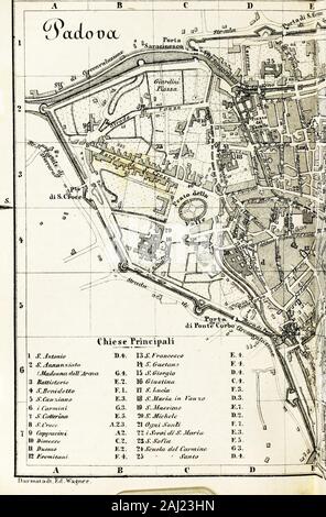 Italie : guide pour les voyageurs Première partie, le nord de l'Italie et la Corse . contient du fer. Pojana est la seule station entre Vicence et Padoue.Pays télévision ; S. au loin s'élèvent les monts Euganei (p. 179). Fadua voir p. 17 ;&gt ;. Pour la 1. quand le train produit le Ty-rolese Alpes sont perçus dans la distance. Près de stat. Le ciosse diBrenta Ponte ligne- la Brenta ; à stat. Dolo un noble, slendercampanile ; à stat. Marano un bras de la Brenta est franchi.de stat. La ligne Mestre par Trévise et IJdine à Trieste(R. 39) diverge au N. - Venise, avec sa ligne bleu foncé oftowers et églises ris Banque D'Images