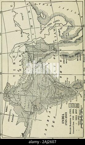 Ontario Public School Histoire de l'Angleterre : Autorisé par le ministre de l'éducation de l'Ontario pour une utilisation dans les Formulaires IV et V de l'école publique nous makingtheir . intérêt pour le gouvernement de l'Inde,plus personnelle et donc plus dans l'intérêt du pays. L'Empire des Indes bon se compose de neuf grandes provinces,-Madras, Bombay, Bengale occidental, la Province du Pendjab, l'Oudh Agraand, la Birmanie, l'Est de l'Assam et du Bengale, les provinces centrales, et du Frontier Prov-ince-et quatre plus petites provinces. Outre ces membres thereare les treize, indigènes ou des membres, avec un feudataire popula Banque D'Images