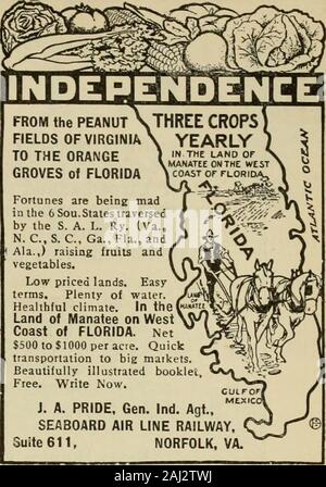 La culture de l'abeille . Recherchez la marque de commerce de diamants sur l'emballage. À PARTIR DE L'ARACHIDE TROIS CULTURES DE CHAMPS YEARLYTO,VIRGINIE LE ORANGEGROVES de Floride fortunes sont les 6 madin beine Sou.Stales le traversedby S. A. L. Ry. (Va.,N. C, S. C, Ga.,Floride,Simon Kabore. andvegetables fiuits, sensibilisation). Les terres à bas prix. Easyterms. Beaucoup d'eau.le climat sain. Dans l("^iLand de lamantins à WestCoast de Floride. Montant net de 500 à 1 000 $ par acre. Quicktransportation inaikets à big.bookletFree magnifiquement illustré. Écrire maintenant. J. A. PRIDE, le général Ind. Agt.,SEABOARD AIR LINE RAILWAY,Suite 611, Norfolk, Banque D'Images