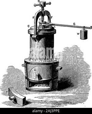 Une histoire de la croissance de la machine à vapeur . e a pris son placeamong les plus talentueuses et les plus distingués de l'greatmen de son temps. Il a probablement inventé son lessiveur tandis qu'en Angleterre, et il a été décrit pour la première fois dans une brochure écrite en anglais, sous le titre, le nouvel autoclave. Il a été subsequentlypublished à Paris. C'était un navire, £ (Fig. 16), être capableof bien fermé par une vis, J), et d'un couvercle, O, dans NouvcUes d'expérience du Vuide, avec la description des Machinesqui servent je le faire. Paris, 1674. La mani&rc les damollir 03 et de faire cuire all types of vi-andes, etc. 48 LA ST Banque D'Images