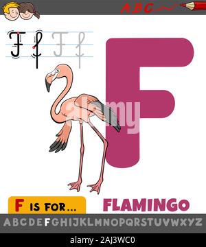 Caricature d'illustration de la lettre F de l'Alphabet avec Flamingo Bird pour les enfants Illustration de Vecteur