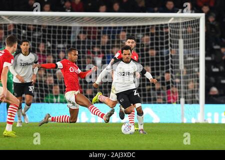 DERBY, ANGLETERRE - 2 janvier Duane Holmes (23) de Derby County au cours de la Sky Bet Championship match entre Derby County et Barnsley au Derby Pride Park, le jeudi 2 janvier 2020. (Crédit : Jon Hobley | MI News) photographie peut uniquement être utilisé pour les journaux et/ou magazines fins éditoriales, licence requise pour l'usage commercial Crédit : MI News & Sport /Alamy Live News Banque D'Images