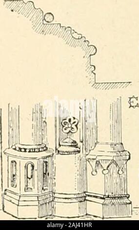 Revue de l'art chrétien .^fbrctien t V vt. octogones, ornés dun talon à la base, ontsur face une cannelure rudentée each(fig. 14) ; enfin, la gorge qui sépare les deuxcolonnettes est semée de fleurs déglantier. La composition et les proportions de cemonument sont bonnes ; lexécution et estcorrecte horrid, sinon finie, et leffet esttrès riche. Cest un monument plus lourdque ceux de notre XIV^ siècle français,mais singulièrement plus amplement. Le fond de la niche est occupé par untriptyque de panneaux peints consacrés àla légende de saint Mammas ; au-dessus,une frise de bois sculpté et doré repos Banque D'Images