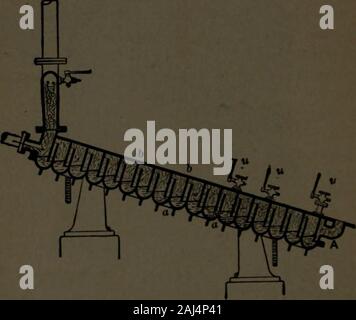 Un manuel pratique sur la distillation de l'alcool à partir de produits agricoles, y compris les processus d'empâtage : brassicole et mascerating : la fermentation et distillation de l'alcool à partir de céréales, betteraves, pommes de terre, de la mélasse, etc., avec des chapitres d'alcoométrie et la dénaturation de l'alcool ... . Une oie-necked séparateur, interposé entre les bougies de lavage et de l'enceinte. Cette consistsof une série de tubes contenus dans atank alambiquée de l'eau froide. Les vapeurs d'heaterpasses dans ces circonvolutions. Le vaporsare plus lourds qui y sont condensées et retourné à l'heaterfrom qu'ils descendent dans la colum Banque D'Images
