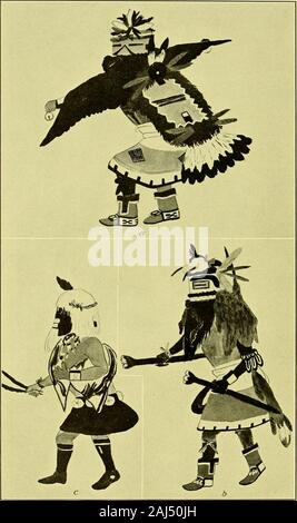 Rapport annuel du Bureau of American Ethnology au secrétaire de la Smithsonian Institution . Comme 0 fl &Lt ; aH S &Lt ; .t ; u ^ (R 03) § D .UL 2C0ll.a : g ui UJ 5 ^ S &Lt ; .rt fe BUREAU OF AMERICAN ETHNOLOGY QUARANTE-SEPTIÈME RAPPORT ANNUEL 48 de la plaque. Danses d'hiver : Hililia gakiili, (aigle) ; b, c, Tcalaci ; Hilili. bu.nzel] et complémentaire des danses extra 1067 KaKali (Eagle) plaque(48), un costume.-Le masque est peint en bleu avec des dessins noirs. Autourdu chef de bande du yucca. Sur sa tête un gros bouquet de perroquet feathersand plumes duveteuses de l'aigle. Col de l'épinette. Le corps est peint en bleu et noir Banque D'Images