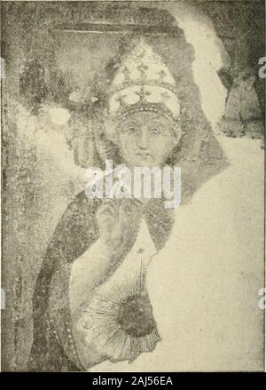 Revue de l'art chrétien . tilde prédilection ; il affecte la forme dune truelle,dune spatule, dun couteau à palette ; il est plusou moins courbé et sa longueur varie de quatreà huit centimètres. Quelques praticiens prétendent lin-quavant de loutil introduction, il est bon de mouiller légè-turation la pellicule de chaux sur le buon fresco  ; dautres ne veulent pas de ce bain, et il semblequils ont raison. Pour manier loutil de façon à ne pas atteindrela couleur, il faut une extrême légèreté de main,beaucoup plus grande, dit-on, que celle dun bar-bier. Les conditions du travail souvent beaucoup:la pe Banque D'Images