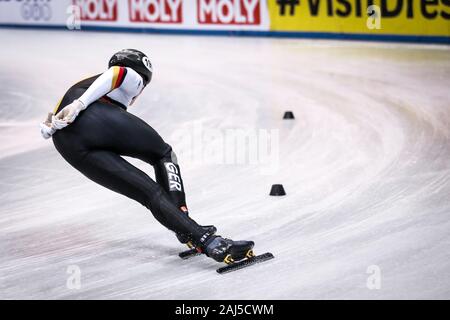 Dresde, Allemagne, Février 01, 2019 : Tobias Pietzsch d'Allemagne fait concurrence au cours de l'ISU de patinage de vitesse courte piste coupe du monde Banque D'Images