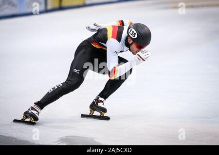 Dresde, Allemagne, Février 01, 2019 : la patineuse de vitesse allemande fait concurrence au cours de la Coupe du monde courte piste ISU Banque D'Images
