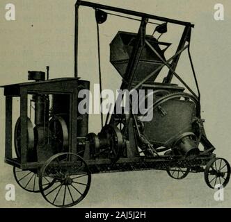 Un traité sur le béton, lisse et renforcée : les matériaux, la construction, et de la conception de béton et béton armé ; 2e éd. . Fig. 8a.-^ renouvelable Paii Mixer. (.Voir p. 2s8.) mélange de béton et d'un ciment 261 pelletage, la taille de la pelle d'être disposés de manière que whenall ont travaillé ensemble les proportions adéquates ont été introduits. Le twogangs changé toutes les demi-heure.. Fig. 85.-cube rotatif mélangeur. (Voir p. 258). Banque D'Images