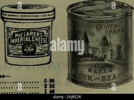 Canadian Grocer Janvier-juin 1910 . 07j 5 et 7 lb. tin seaux, seaux de 8 et 6 dans la caisse, par lb 0 077 seaux en bois, 6 seaux dans la caisse, la livre... 0 07 30-lb. woodpails, par lb 0 06j les gelées composé- 12 oz de bocaux en verre, 2 douz. incase, par douz.. 1 002-lb. boîtes, 2 douz. Dans le cas, par lb 0 07j 7 seaux en bois, 6 clous dans la caisse, par lb 007 30-lb. seaux en bois 0 06j Soupes Jos. CAMPBELL CO., OAMDBN, N.J. Les soupes (condensé)-No 1 bidons, toutes sortes,par douzaine. 1,20 $. Soupe de poulet, $1,25. perdozen Pork and Beans, avec tomatesauce ou Boston-Style No. 2 boîtes, douz. $1.40.Tomato Ketchup - bouteilles (10c. taille uniquement)n Banque D'Images