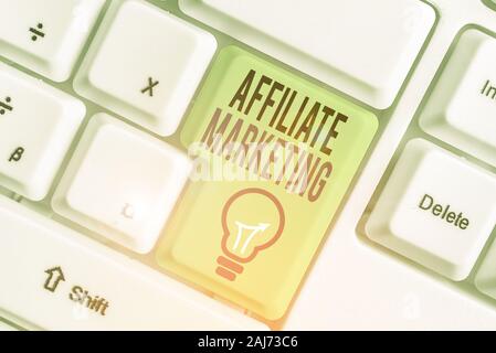 Signe texte montrant le marketing de filiale. Photo d'indemnisation pour les éditeurs tiers texte pour générer des prospects Banque D'Images