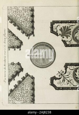 La theorie et la pratique du jardinage : , comme sont les parterres, les bosquets, les boulingrins, &c : contenant plusieurs plans et dispositions generales de jardins, nouveaux desseins de parterres .. & Autres ornemens serviteur à la decoration & embélissement des jardins : avec la maniere de terrain s .. . Banque D'Images