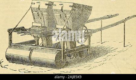 La Chronique des jardiniers et agricoles Gazette . l'arrière pour qui isgiven la révolution par les satellites de l'axe du chariot-roues, est la même, ou presque, ici comme dans theSuflblk percer. L'arbre, toutefois, est plus près de bas de la boîte ; et, directement sur le holesthrough la semence qui passe, il y a des brosses ou soit il placedon rouleaux rainurés, whicii,quand au repos, entraver le passage des semences. Lorsque l'arbre est au travail, les rouleaux ou les brosses revolvewith ; et les balais dans le seul cas ou thegrooves dans l'autre, d'avoir en permanence sur withthem ronde quelques graines au milieu de w Banque D'Images