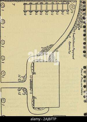 La conception et l'amélioration des cours d'école . tBm&&&3s08BS&A88BmeimtBams&& ° o^^*^^^^^°*lGX0<Ji<SttaXM^^^(" CLÉ DU PLAN POUR L'École de Sanford (17) de la plaque 1. Willow Oak, Quercus Phellos. 2. Van Houttes Spirea Van Houttei spirée,. 3". Jasminum nudiflorum Winterflowering, Jessamine. 4. Baïonnette espagnole, Yucca Gloriosa. 5. Boston, Veitchei Ivt Ampelopsis. 6. Coing japonais, Pyrus japonica. 7. Feuilles trifoliées Orange, Citrus trifoliata. 8. Suite Nuptiale, Couronne Spirea prunifolia. 9. Philadelphus coronarius, chaîne. 10. Golden Bell, Forsythia suspensa. 11. Gallberry, Ilex glabra (haie). 12. Glycines, Wist Banque D'Images