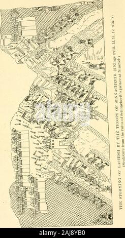 Les monuments et l'Ancien Testament : preuve à partir d'annales anciennes . selon ses dires, a été la défaite de l'armée égyptienne, et le captureof certains de ses officiers en chef. Mais l'Assyrien à seemsnot ont pris avantage de cette victoire, ou à leastnot d'avoir fait enregistrer de tout ce qu'il peut havetaken. 174. Après la défaite des Égyptiens, Senna-cherib renouvelé son siège de Ékron rebelle. Thecity bientôt succombé à ses attaques, et a été mostseverely et cruellement puni. Les rebelles ont été im-pâlit sur tous les enjeux autour de la ville, et le innocentwere mis gratuitement. L'ancien roi, qu'Ézéchias Banque D'Images