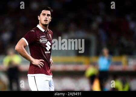 Turin, Italie. 8 Août, 2019 : Kevin Bonifazi de Torino FC ressemble au cours de l'UEFA Europa League troisième tour de qualification match de foot entre Torino FC et FC Shakhtyor Soligorsk. Torino FC a gagné 5-0 sur le FC Shakhtyor Soligorsk. Credit : Nicolò Campo/Alamy Live News Banque D'Images