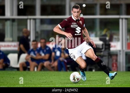 Turin, Italie. 8 Août, 2019 : Andrea Belotti de Torino FC en action au cours de l'UEFA Europa League troisième tour de qualification match de foot entre Torino FC et FC Shakhtyor Soligorsk. Torino FC a gagné 5-0 sur le FC Shakhtyor Soligorsk. Credit : Nicolò Campo/Alamy Live News Banque D'Images