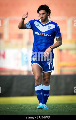 Mantoue, Italie. 10 août, 2019 : Ernesto Torregrossa de Brescia Calcio lors de la gestuelle l'avant-saison match de football amical entre Brescia et Real Valladolid CF. Brescia 2-1 sur le Real Valladolid CF. Credit : Nicolò Campo/Alamy Live News Banque D'Images