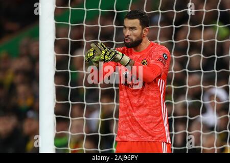 Rui Patricio de Wolverhampton Wanderers lors de la Premier League match entre Wolverhampton Wanderers et Norwich City à Carrow Road Staduim à Norwich.Score final ; Norwich City 1:2 Wolverhampton Wanderers. Banque D'Images