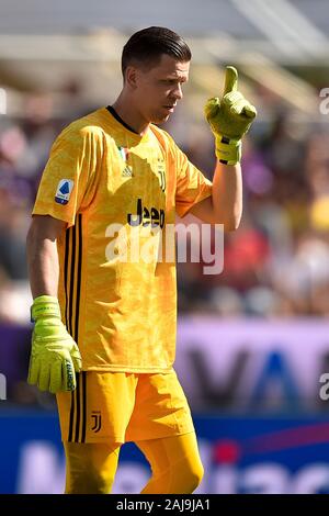 Florence, Italie. 14 Septembre, 2019 : Wojciech Szczesny de gestes de la Juventus FC pendant le match de football Serie A entre la Fiorentina et la Juventus. Le match s'est terminé dans une égalité de 0-0. Credit : Nicolò Campo/Alamy Live News Banque D'Images