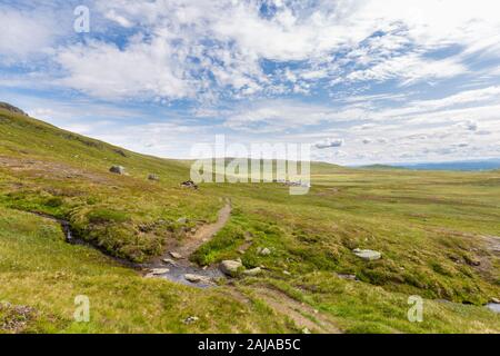 Prestholtseter Landscaspe avec vue sur centre de service et d'un café en dessous de Hallingskarvet près de Geilo en Norvège, Scandinavie Banque D'Images