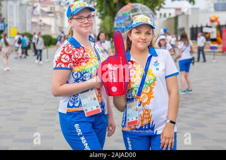 Minsk, Belarus - 21 juin 2019 : bénévole à Minsk jeux européens. Banque D'Images