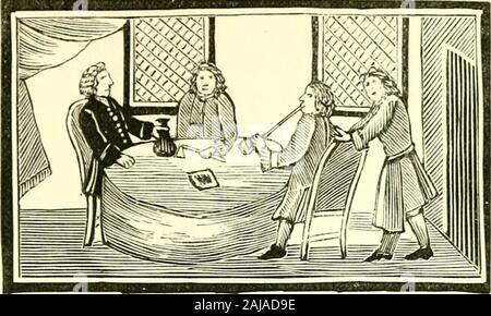 Chap-livres de la dix-huitième siècle .. Il y a maintenant un noble passe par la porte, j'willwager une guinée je voler son manteau de dessus son dos avant tous les hisfollowers. Les messieurs jalonnés chacun leur Rogerand Swalpo la Guinée, et les a couverts comme avant. Puis vers l'extérieur s'Swalpo,et poursuit le noble d'une taverne ; dès qu'il wasconducted Swalpo à l'étage, est allé à la barman, et desiredto emprunter un tablier pour l'homme de son maître serait uniquement être servi par lui-même ; il a couru si aisément, et n'everythingso haut la main, que l'entreprise ont été extrêmement satisfait de lui, le prenant à un serviteur de la chambre Banque D'Images