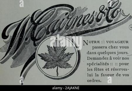 Tissus et nouveauts 1900 . $1.20 pour 95c. #  Nous avons une chaussure Hommes Dongolapour splendidepour-une ligne mettre avec des claques - quiest une bonne valeur à 1,20 $ ; maisnous voulons les vendre tant quil yen aura à 95e. ECRIVEZ I7yï7tfïEDITÇTE UÏENT7. La CAMPBELL SHOE CO., QUÉBEC,. P^OTRK : : VOYAGEUR passera chez vousdans quelques jours.Demandez à voir nosspécialités : : : : pourles fêtes et réservez-lui la faveur de vosordres. - Manufacturiers de Gants et mitaines La marque de commerce - Feuille - couvre desmarchandises dErable de qualité supérieure ; elle comporte la ga-rantie du fabri Banque D'Images