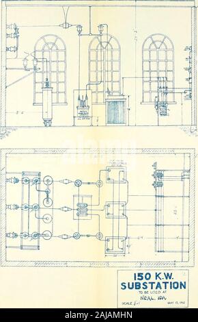 Aménagement hydro-électrique sur la rivière Snake à boeufs Bend, Oregon . 150 K.W.SUBSTATION À UTILISER ATSCALE }•( Mai 15,1910 Banque D'Images