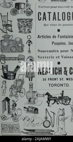 Tissus et nouveauts 1900 . 421. Ecrivez pour recevoir notre catalogue qui vient de paraître articles de fantaisie, poupées, jouets. Nouveautés pour Noël,Verrerie et vaisselle. NERLICH l m 35 FRONT ST. À l'Ouest, Toronto. Banque D'Images